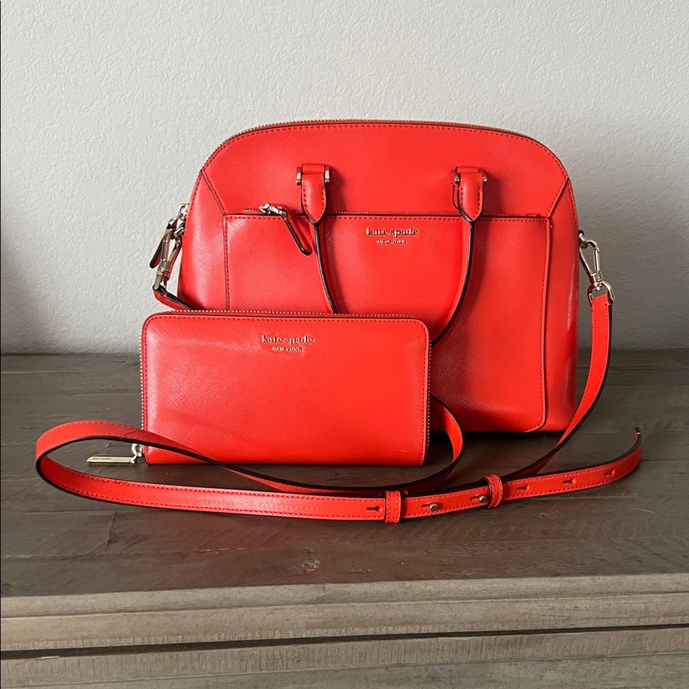 Kate Spade Vibrant Red Satchel and Wallet